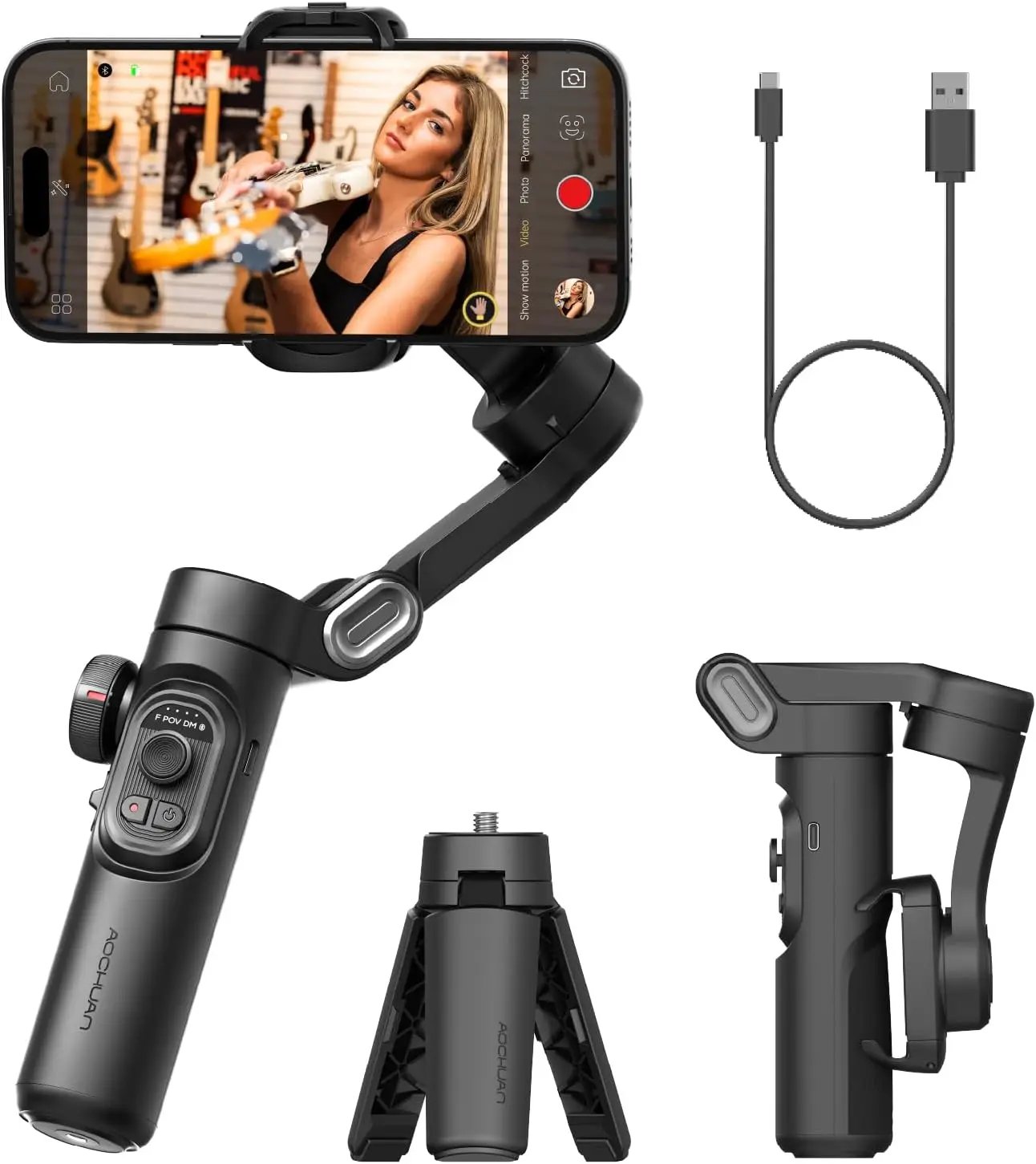 AOCHUAN SmartXE 3-Axis Gimbal Stabilizer – AI Face/Object Tracking for iPhone & Android