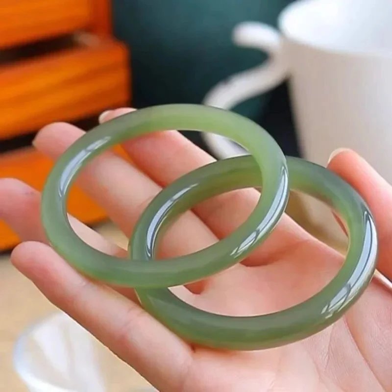 Chinese Hetian Jade Bracelet 54-64mm Charm Jewellery Fashion Accessories Hand-Carved Man Woman Luck Round Bangle Amulet Gifts