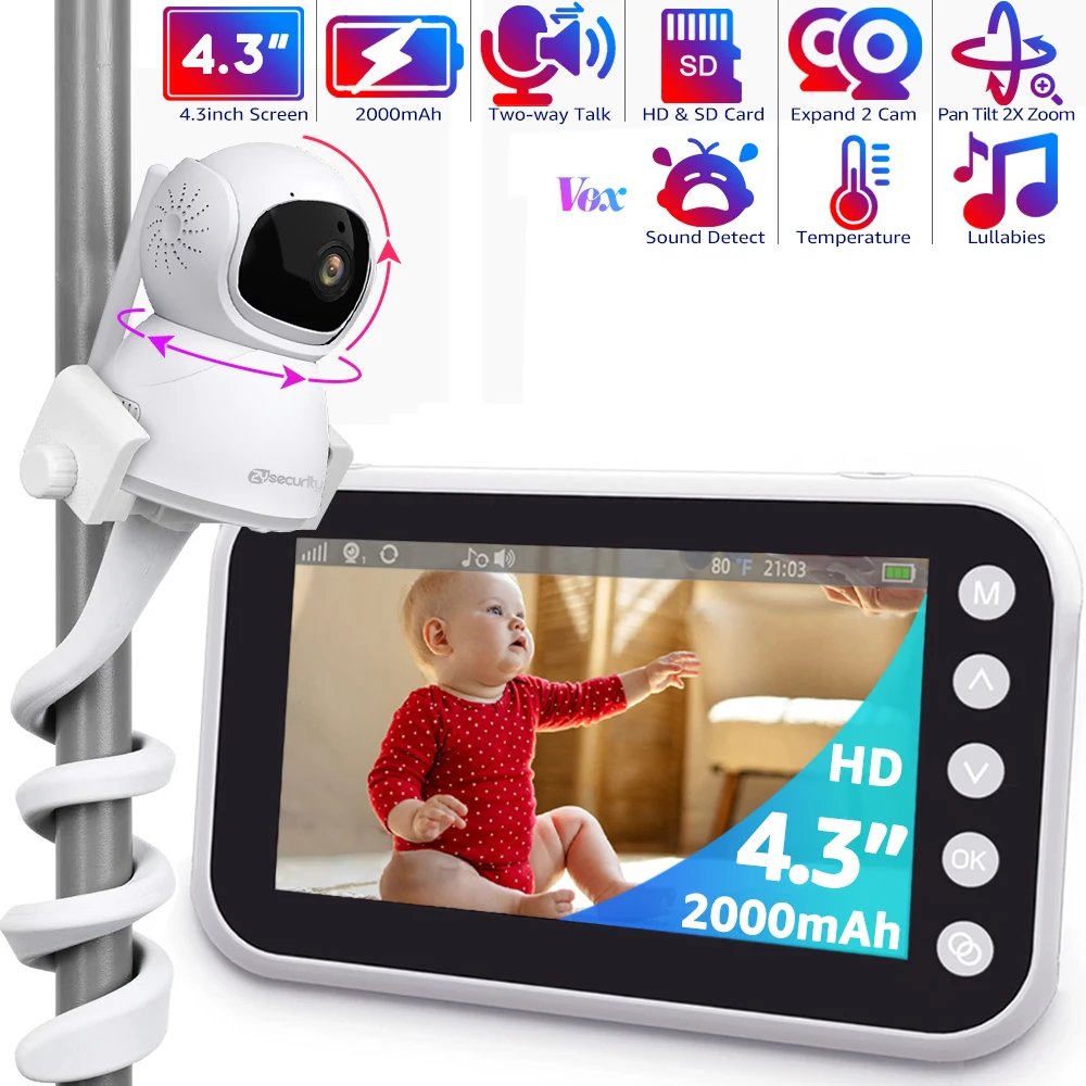 4.3"Baby Monitor with Camera Pan-Tilt-Zoom HD Babyphone