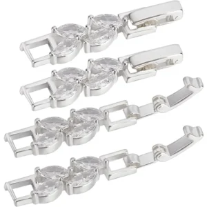 1 Box 6Pcs Bracelet Extender Clasp Leaves Shape Cubic Zirconia Silver Fold Over Clasps Watch Band Extension Clasp for Jewelry