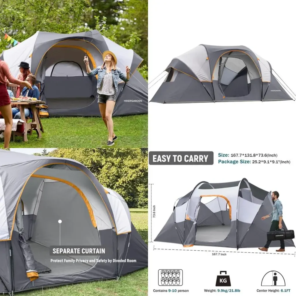 10-Person HikerGarden Tent – Quick Setup Family Camping Shelter, Windproof Dome Tent for Outdoor Adventures