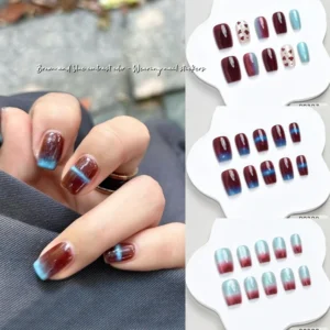 10Pcs Autumn Winter New Style Blue Brown Contrast Color Nail Art Nail Sticker Press on Nails Nail Patch Temperament Fake Nails