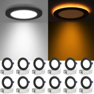 12 Pack 4″ 5CCT Ultra-Thin LED Recessed Light with Night Light, 9W=75W, 750LM, Dimmable, Black Trim