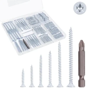 190 Pcs Wood Screws Assortment, 6 Sizes Flat Head for Wood & Drywall, with Organizer Box