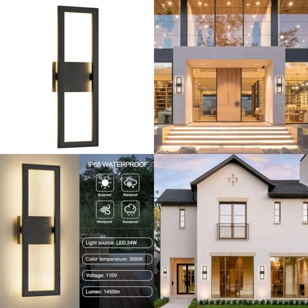 22″ Modern Outdoor Wall Lights, 3000K 1450LM Integrated LED Large Exterior Lighting Fixtures with Rectangle Frame, Matte Black