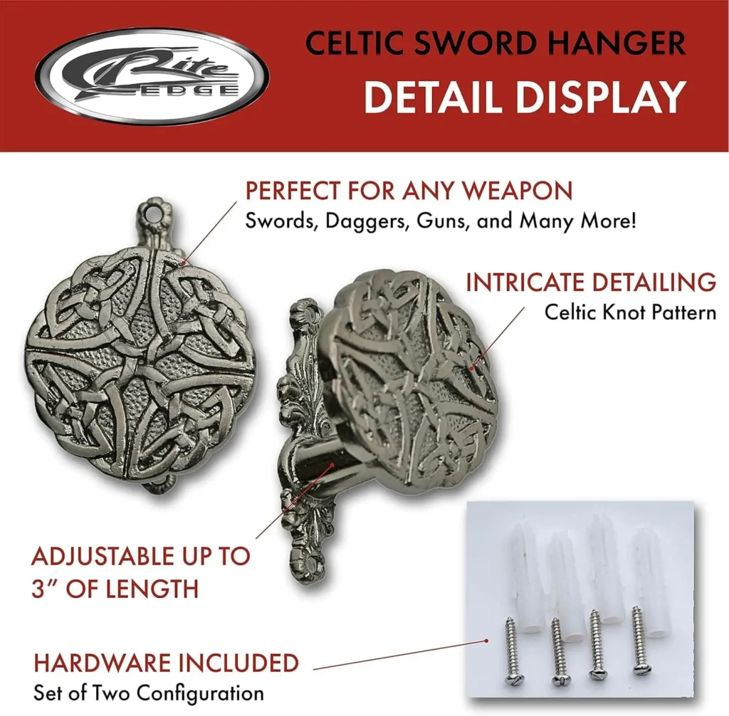 3″ Adjustable Cast Metal Wall Mount for Swords, Daggers, Pistols, Canes – Expandable Display Hook Set