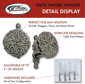 3″ Adjustable Cast Metal Wall Mount for Swords, Daggers, Pistols, Canes – Expandable Display Hook Set
