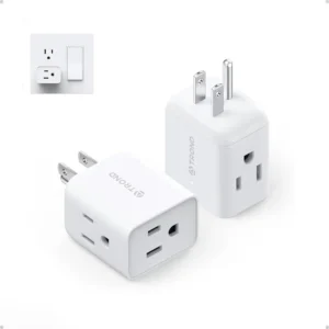 3-Way Wall Outlet Extender 2 Pack – ETL Listed, Compact Plug Splitter for Home, Office, Dorm, Cruise, White