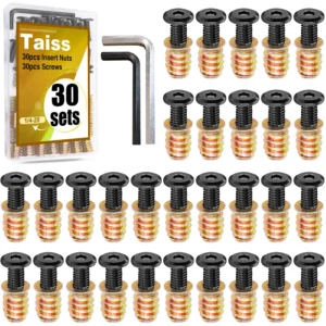 30 Pcs 1/4-20 Threaded Inserts for Wood with Screws and Hex Spanner, 3/4″ & 19/32″ Length, Zinc Plated Carbon Steel