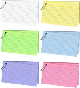 300 Colored Index Cards 3×5 with Ring, 6 Colors, Durable Note Taking for Students & Teachers