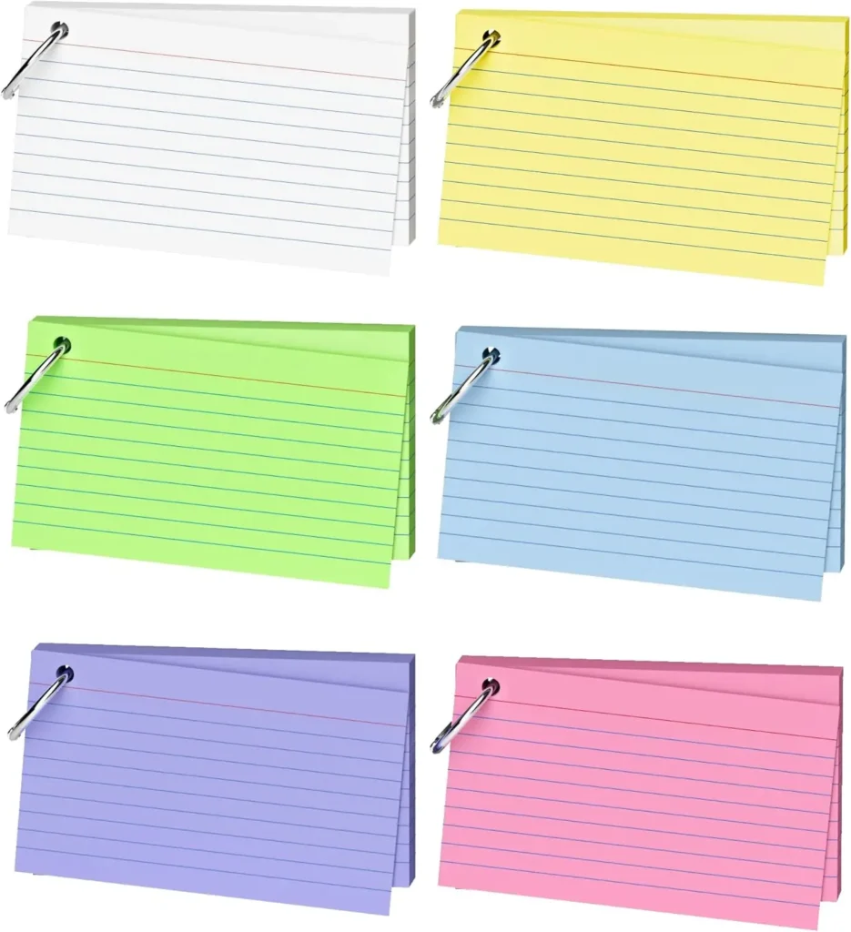 300 Colored Index Cards 3×5 with Ring, 6 Colors, Durable Note Taking for Students & Teachers
