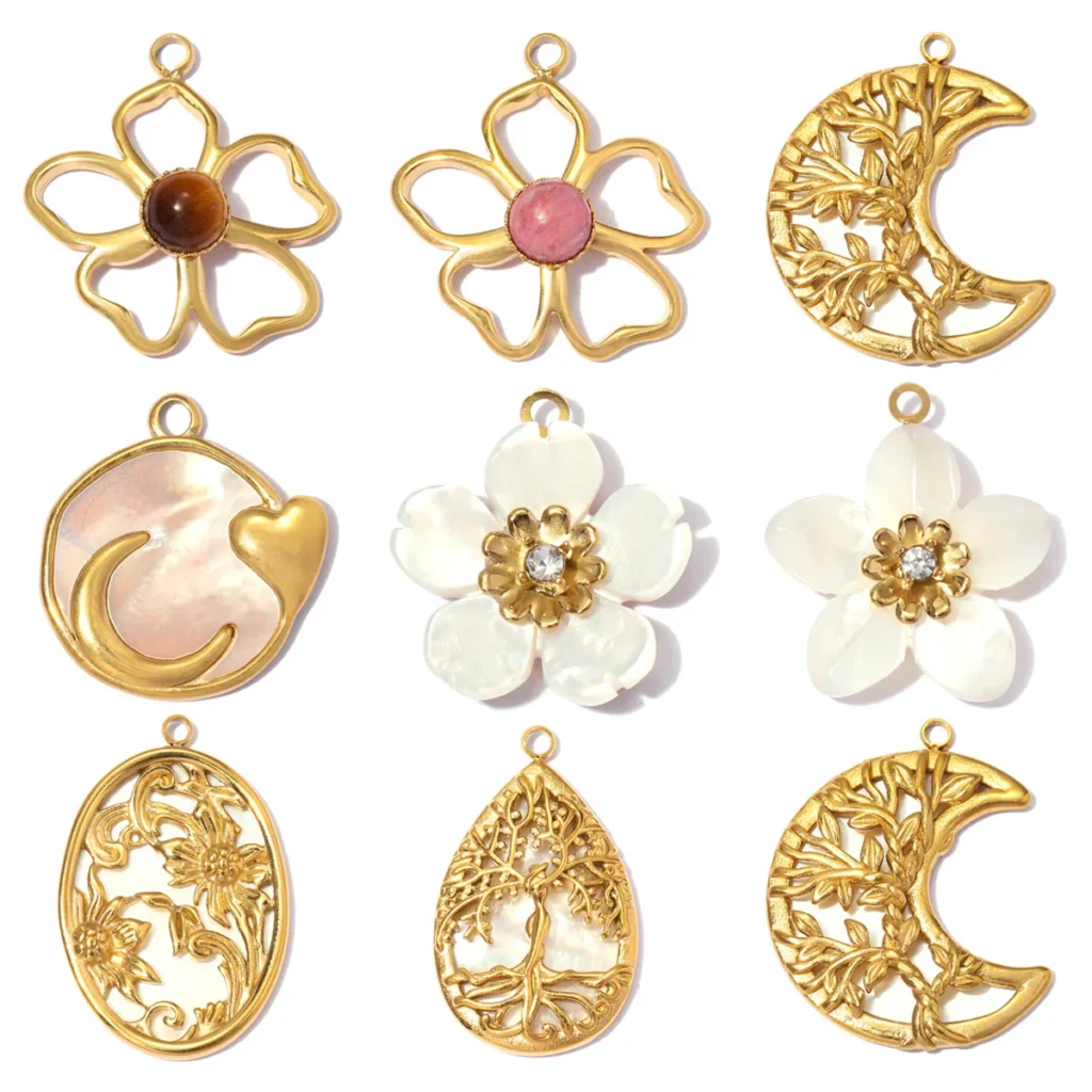 3pcs/Lot Stainless Steel Natural Stone Flower DIY Charms Leaf Life Tree Waterdrop Necklace Pendants Woman Moon Jewelry Wholesale