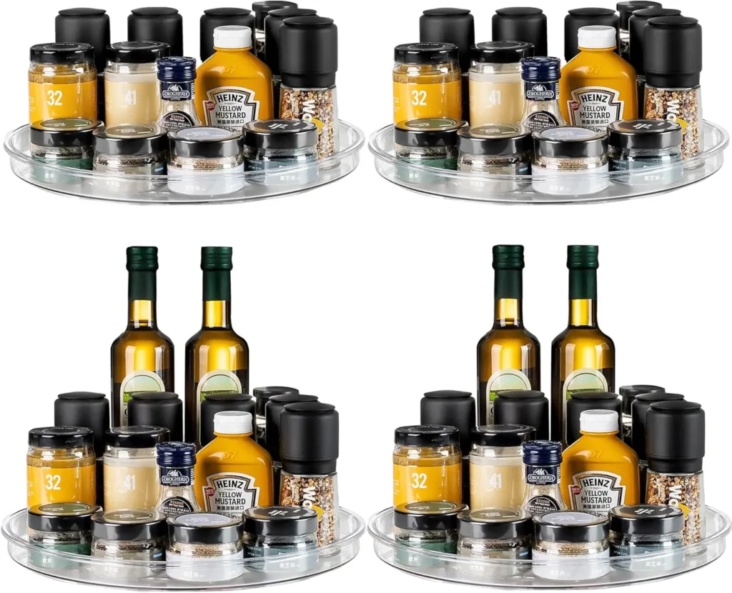 4-Pack Large 13″ Clear Turntable Organizer, Non-Skid Lazy Susan for Pantry, Kitchen Countertop Storage Containers