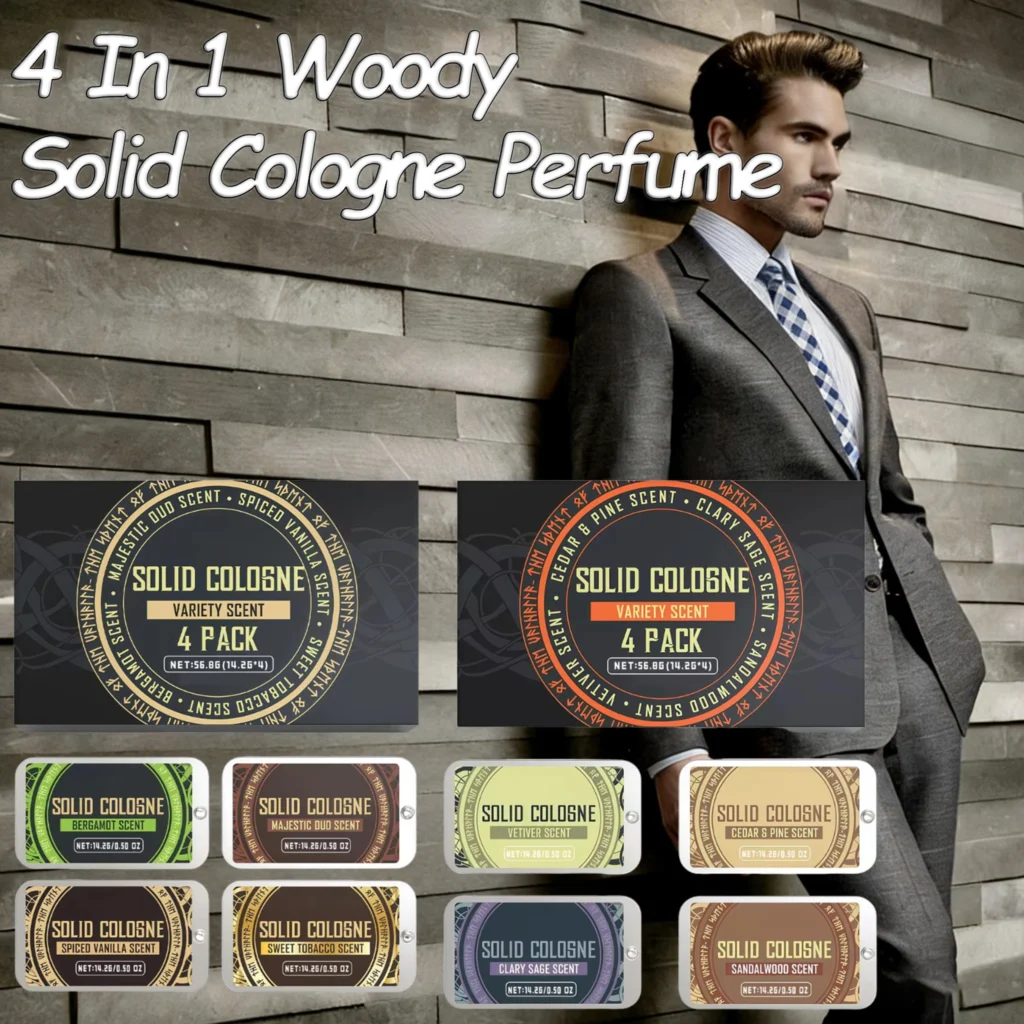 4In1 Pheromone Solid Cologne Woody Scent Set Lasting