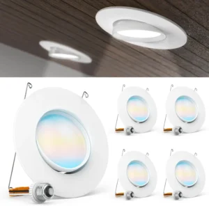 5/6 Inch LED Gimbal Recessed Downlight, 12W=60W, 800LM, Selectable CCT 2700K-5000K, Dimmable, Damp Rated, 4 Pack
