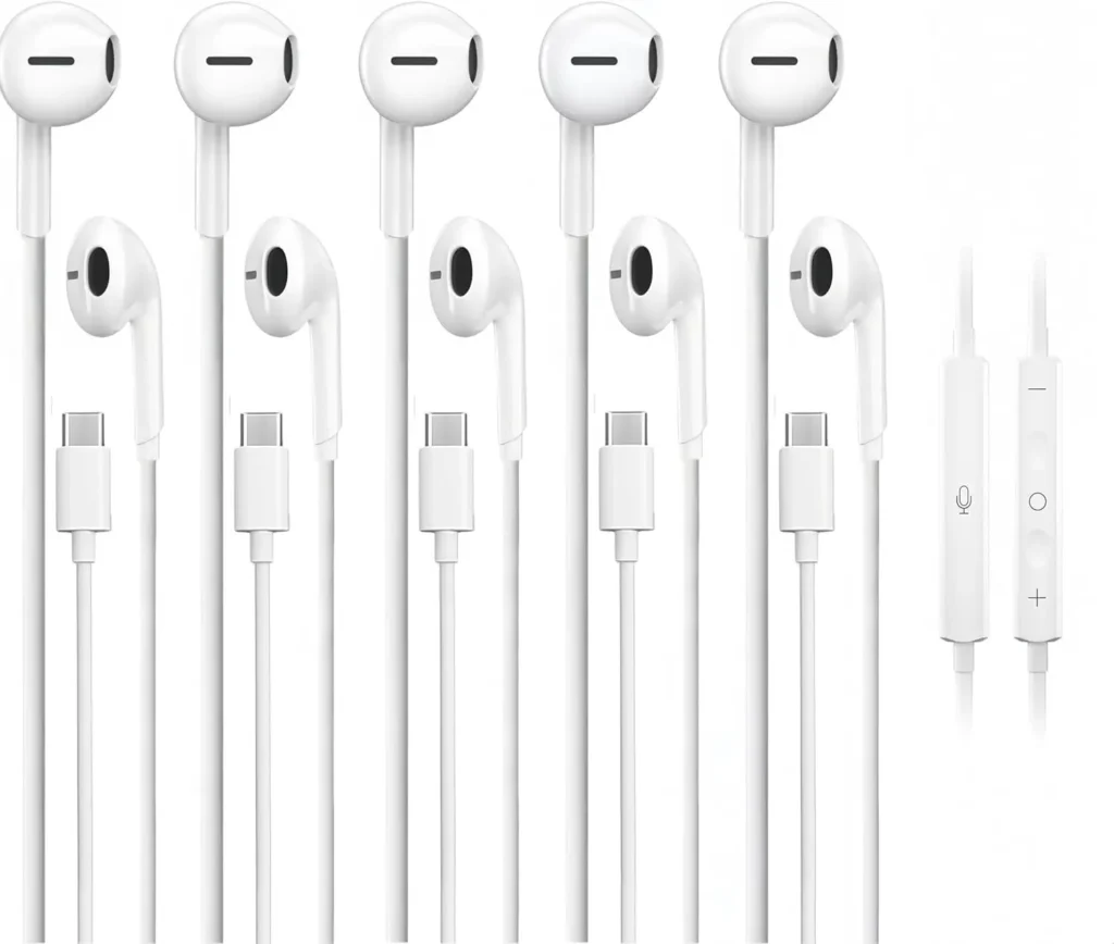 5-Pack USB-C Wired Earphones Microphone & Volume Control,