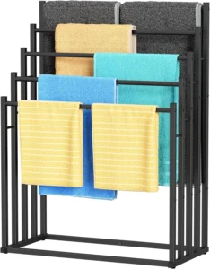 5-Tier Wide Towel Drying Rack for Bathroom, Outdoor Pool Towel Stand, Free Standing Display for Oversized Towels