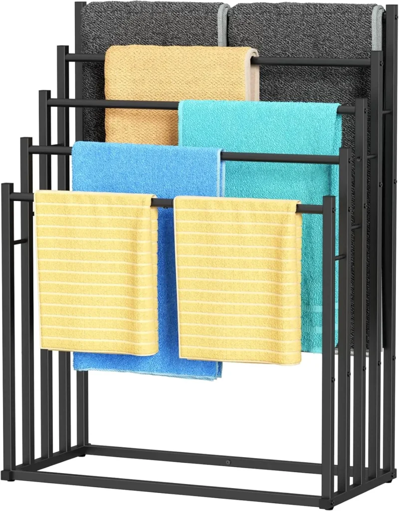 5-Tier Wide Towel Drying Rack for Bathroom, Outdoor Pool Towel Stand, Free Standing Display for Oversized Towels