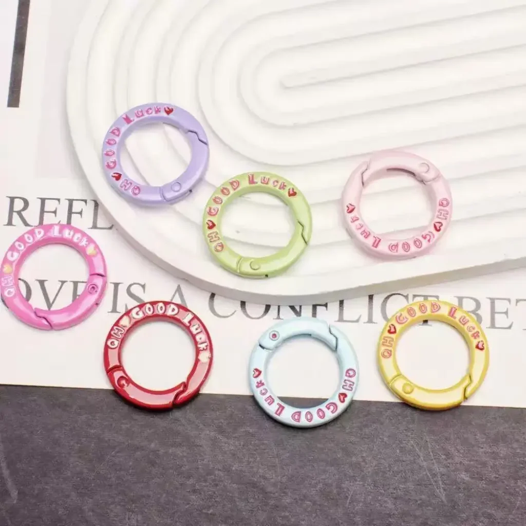 5pcs 27mm Good Luck Round Spring Clasps Carabiner Keychain Clips Hook Dog Chain Diy Jewelry Buckle Connector Supplies