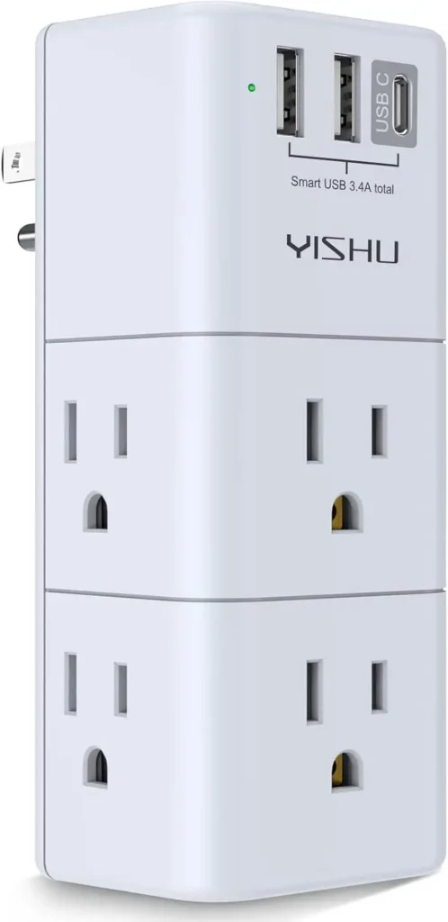 6-Outlet Surge Protector with 3 USB Ports, Rotating Plug, 900J, 3-Sided Power Strip, Stocking Stuffers