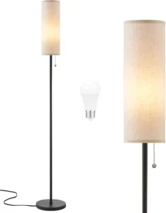 64″ Floor Lamp with LED Bulb, 3 Color Temperatures, Beige Lampshade, Pull Chain Switch, Tall Pole for Living Room Bedroom