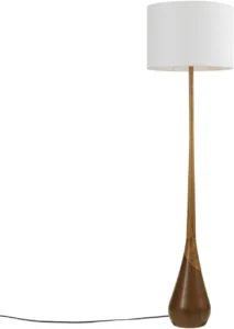 65″ Floor Lamp, 2-Tone Faux Wood Base, White Fabric Shade, Socket Rotary Switch