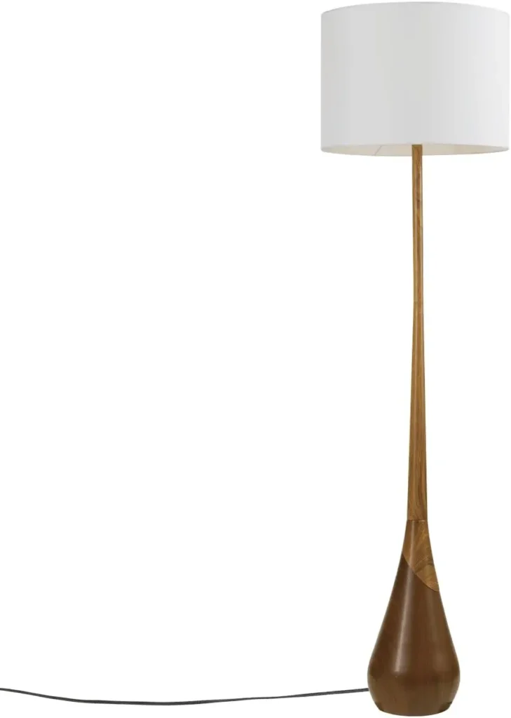 65″ Floor Lamp, 2-Tone Faux Wood Base, White Fabric Shade, Socket Rotary Switch