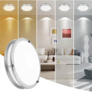 7.5 Inch Round Brushed Nickel LED Ceiling Light Flush Mount with 5 Color Temperatures for Kitchen Bathroom Bedroom