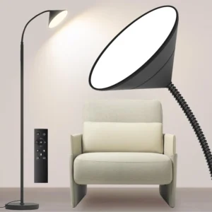 76″ Super Bright LED Floor Lamp, 18W/1800LM, Dimmable & Color Temp 2700K-6500K, Remote & Touch Control, Black