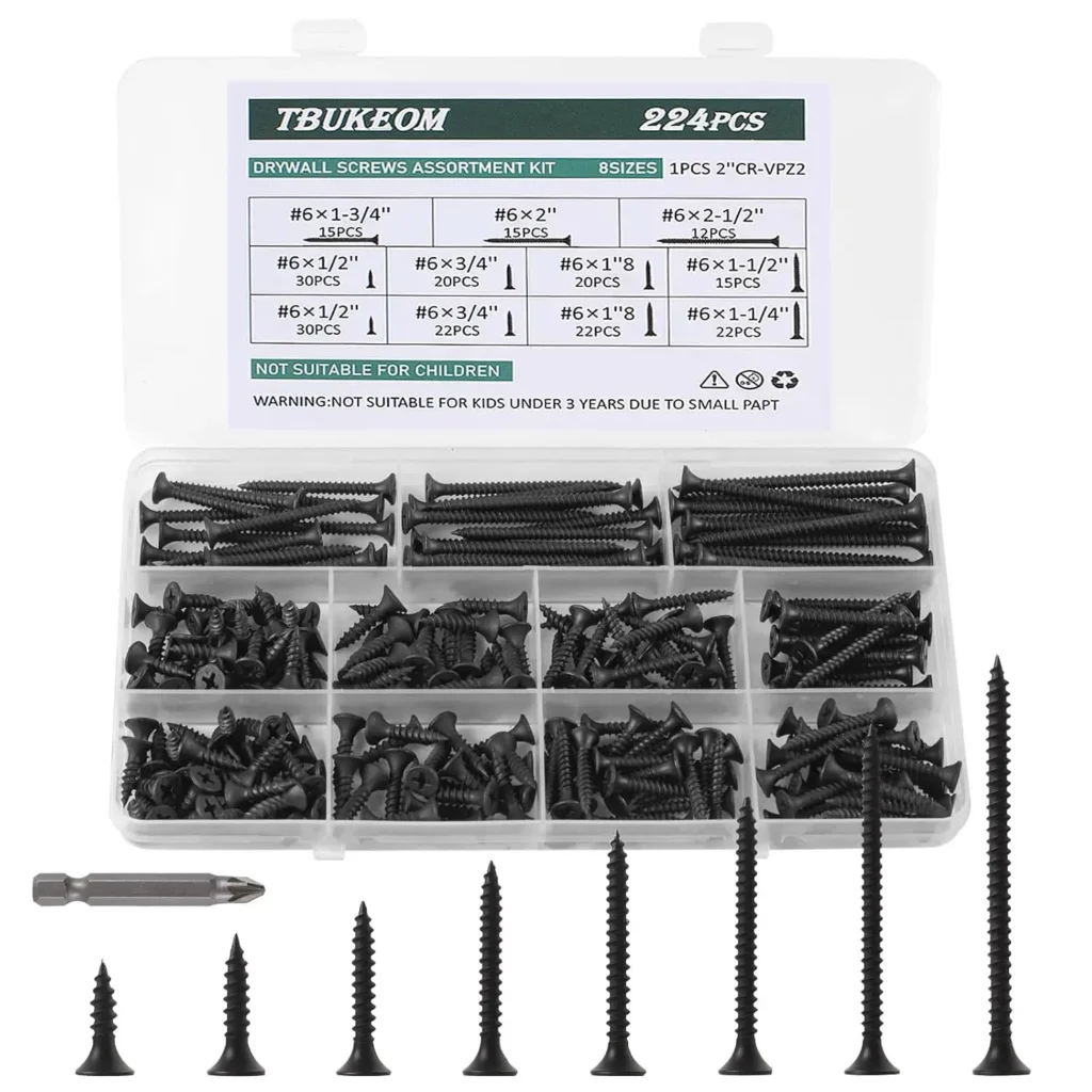 8-Size #6 Wood Screws Kit: Rust-Resistant, Durable, with Storage Box for DIY & Outdoor Projects