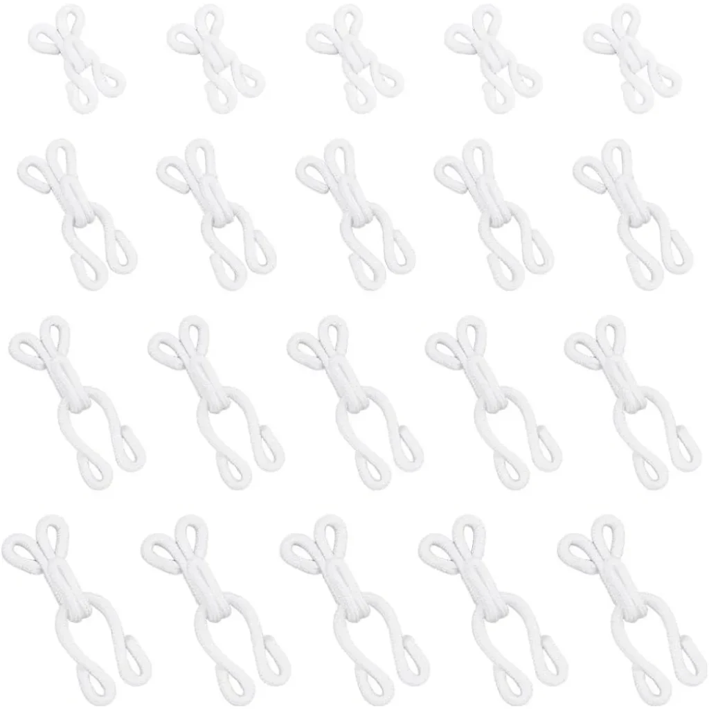 80Pcs 4 Sizes Covered Sewing Hooks and Eye Closure White Sewing Hidden Hook for Clothing Bra Thick Leather deep Pile Fabrics