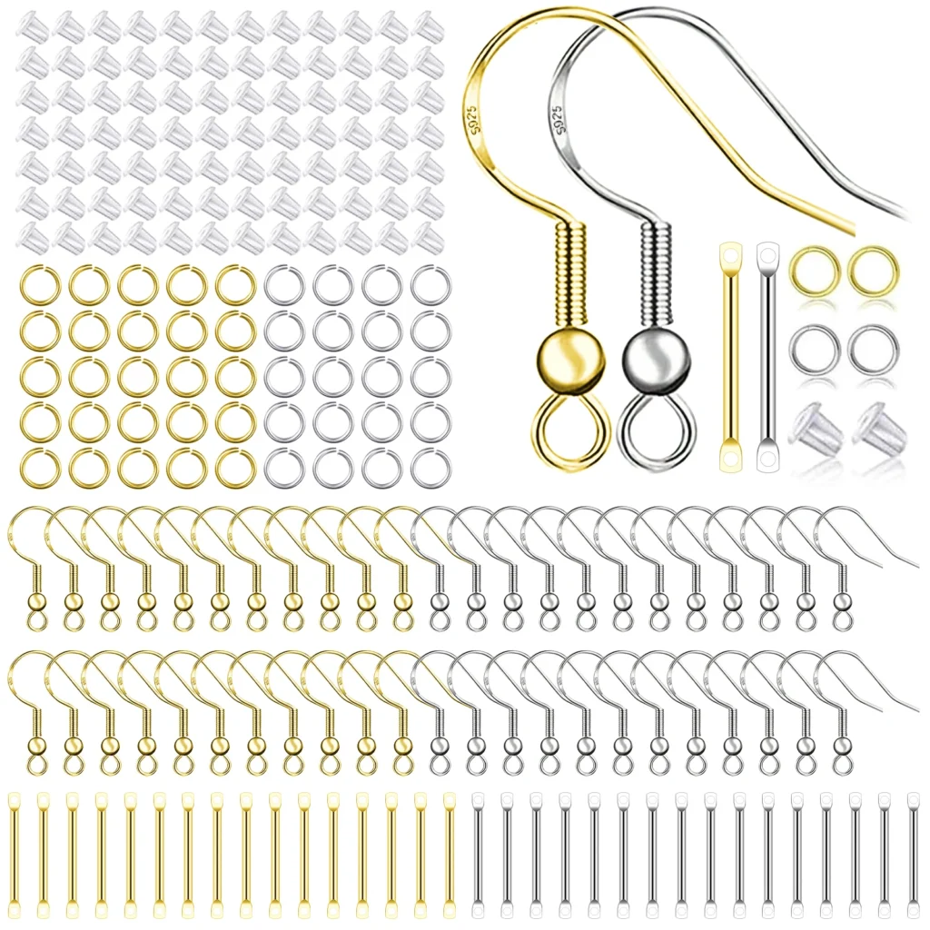925 Silver/Gold Plated Earring Hooks for Jewelry Making, 900pcs Hypoallergenic Earring Making Kit,Earring Findings Jump Rings