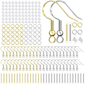 925 Silver/Gold Plated Earring Hooks for Jewelry Making, 900pcs Hypoallergenic Earring Making Kit,Earring Findings Jump Rings