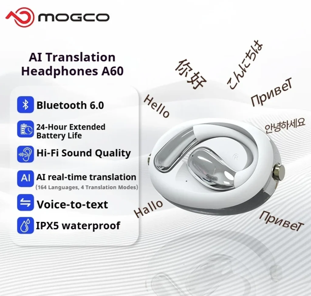 A60 Business AI Translator Earbuds 164 Languages Real