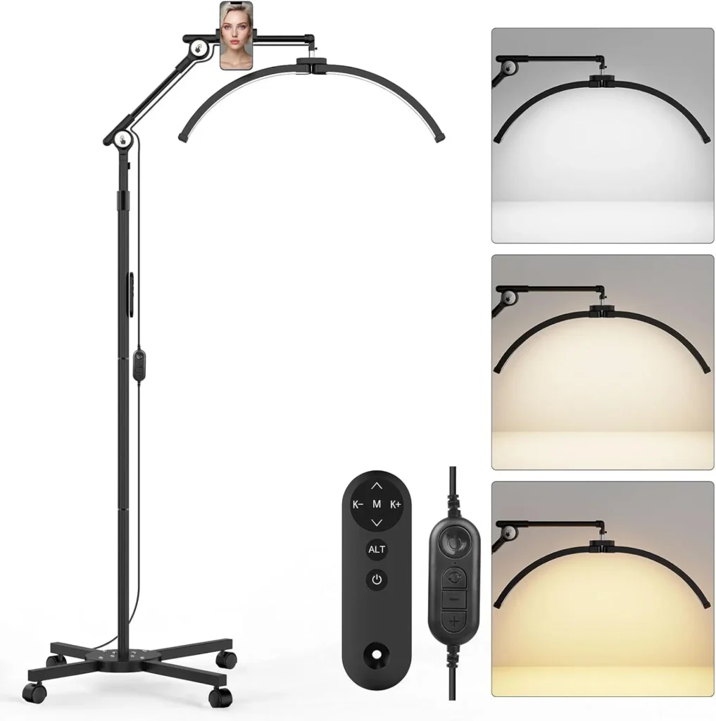 Adjustable Half Moon Lash Lamp Phone Holder, 57″-80″