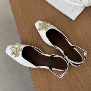 Aneikeh Golden Fashion Flower Buckle Strap Women Pumps