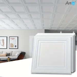 Art3D 12-Pack PVC Ceiling Tiles 24″ X 24″ Plastic Sheet in White, 48 Sq Ft/Case
