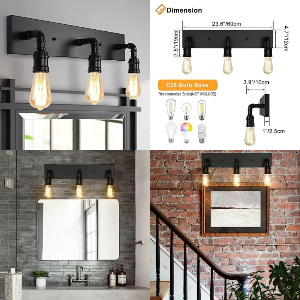 Bathroom Vanity Light Fixture, Farmhouse Water Pipe Wall
