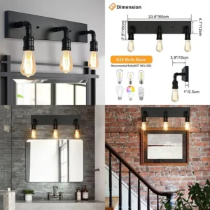 Bathroom Vanity Light Fixture, Farmhouse Water Pipe Wall
