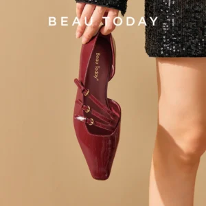 BEAUTODAY Pumps Women Patent Leather Pointed Toe Buckle