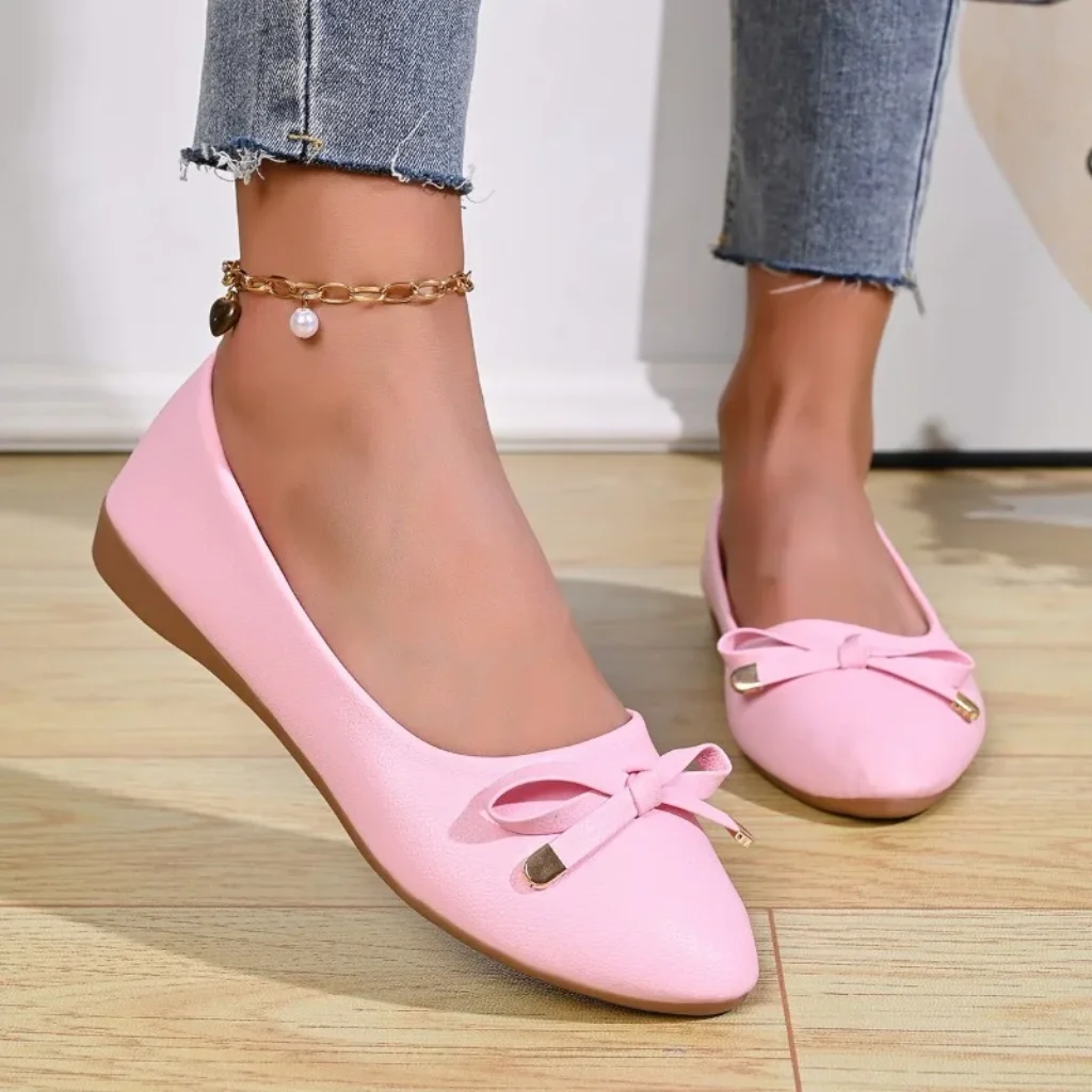 Bow Shallow Mouth Soft Sole Comfortable Leather Shoes