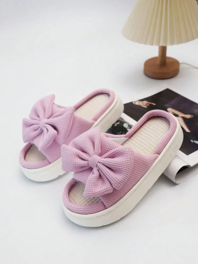 Breathable Linen Bow Women’s Slippers, Summer Anti-Slip Silent