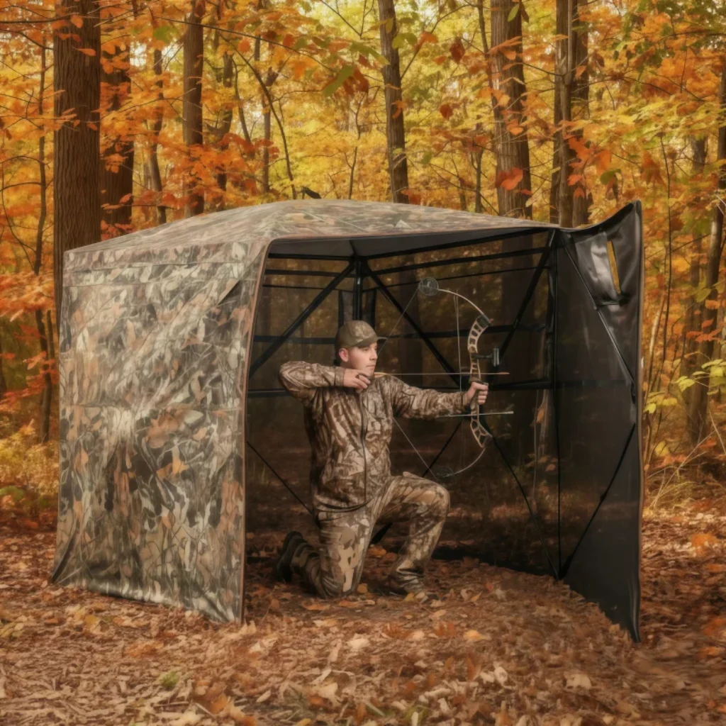 Camouflage Pop-Up Hunting Blind Easy Setup Ground Shelter Outdoor Camo Blind with Storage for Deer Turkey Duck Archery Season