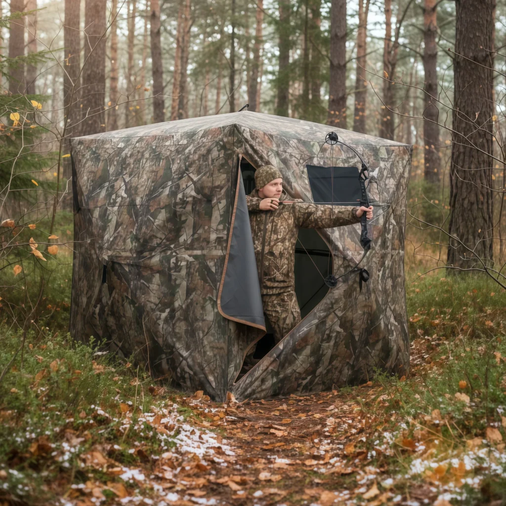 Camouflage Pop-Up Hunting Blind Easy Setup Ground Shelter Outdoor Camo Blind with Storage for Deer Turkey Duck Archery Season