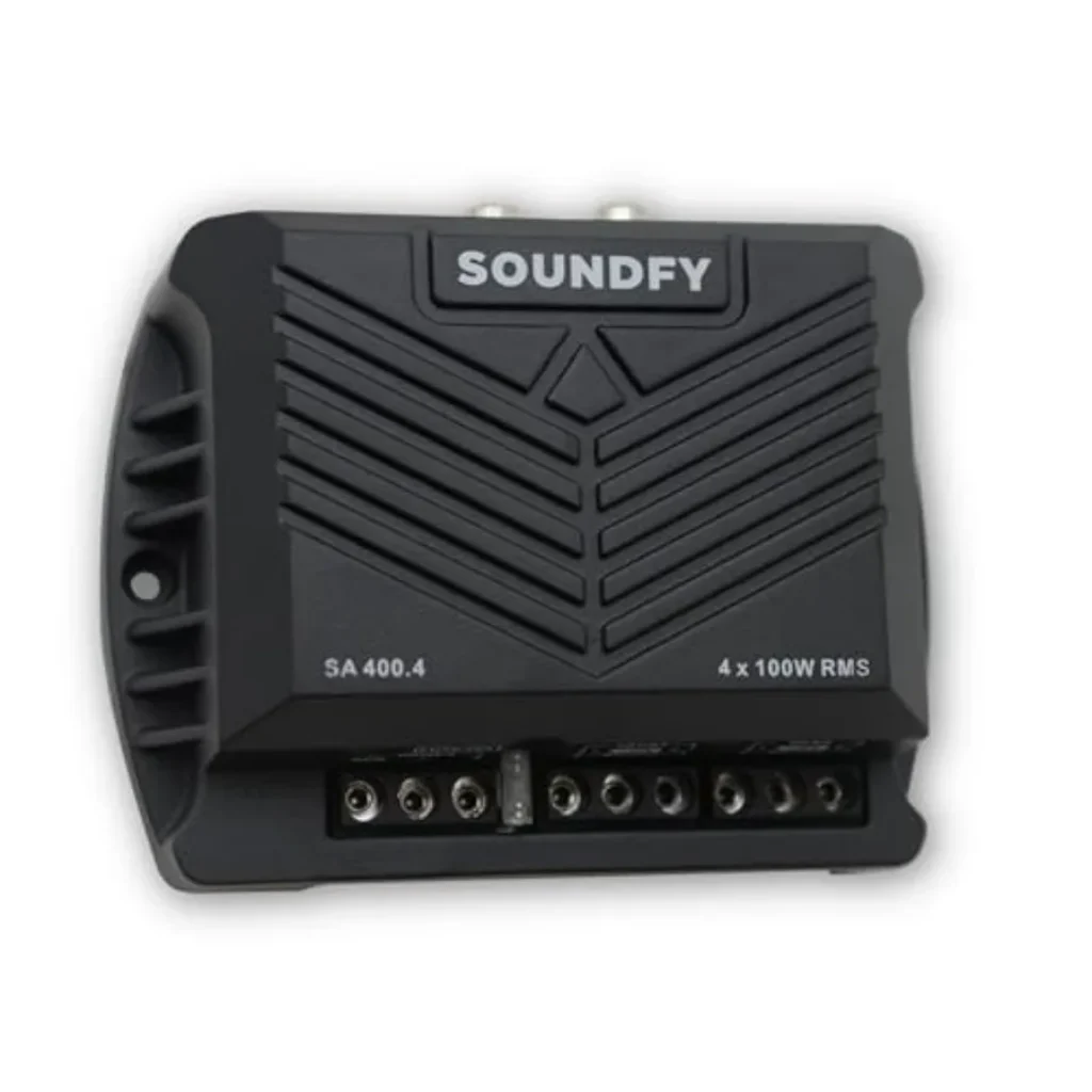 Car audio amplifier compact vehicle installation, aluminum black