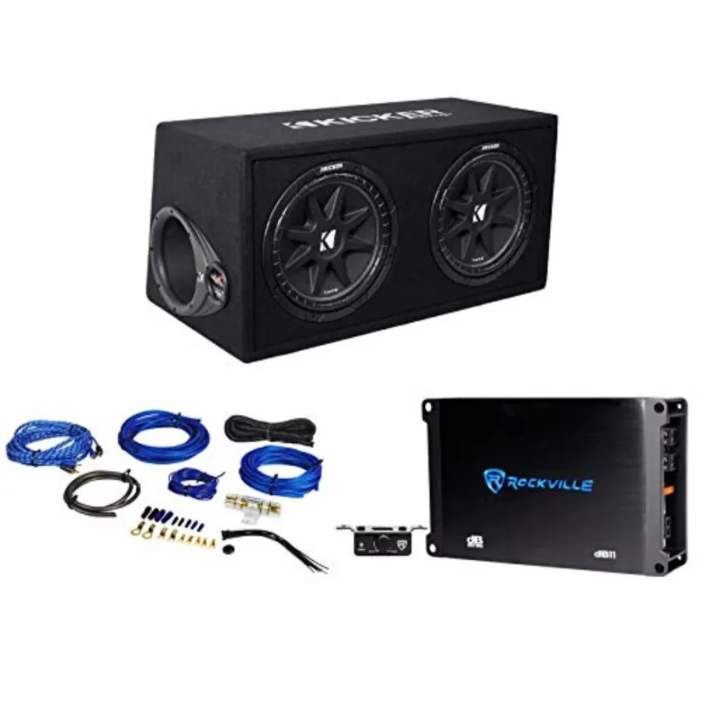 Car audio subwoofer bundle: dual 12 vented enclosure,