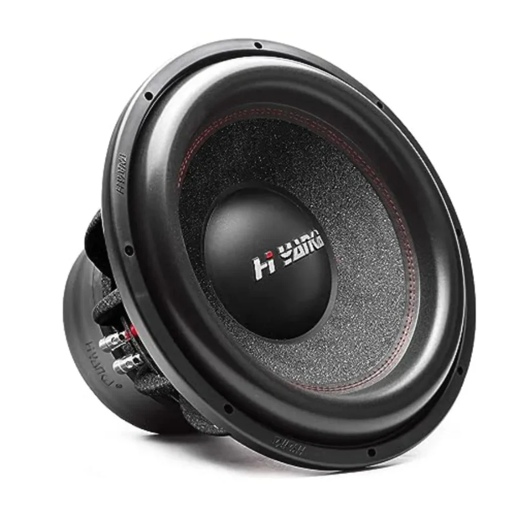 Car audio subwoofer, paper cone, black aluminum basket,