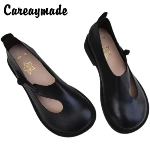 Careaymade-Genuine leather big shoes retro national round head