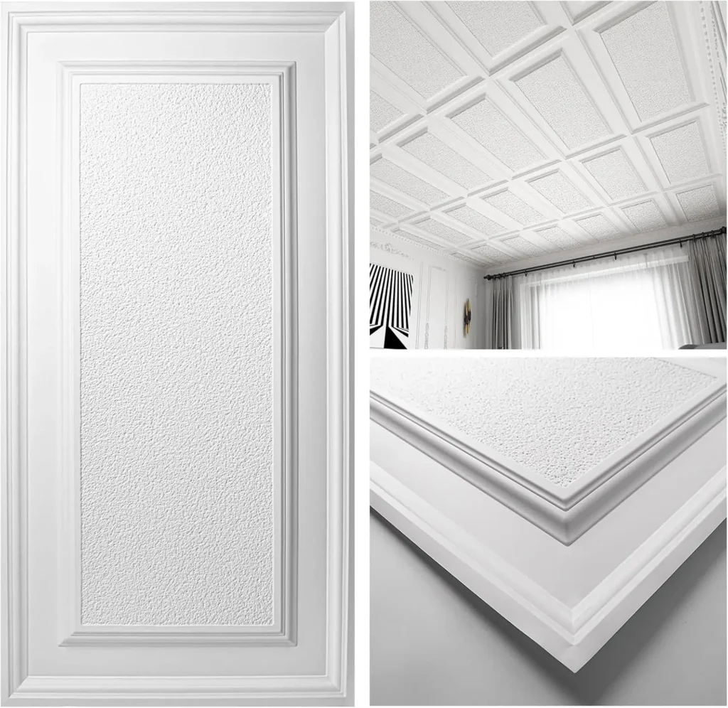 Drop Ceiling Tiles 24×48 inch White 12-Pack 96 Sq.ft, 3D Wainscoting Panels Glue Up 2×4 FT, Easy Install Lightweight PVC