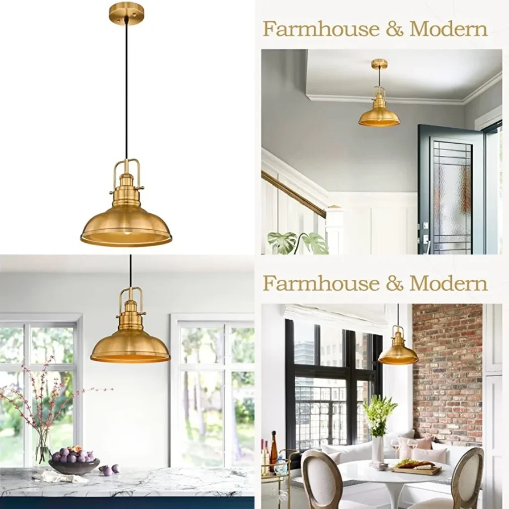 Farmhouse Pendant Lighting for Kitchen Island, 1-Light Industrial Hanging Pendant Light with Metal Dome Shade, Finish, 016-1 BG